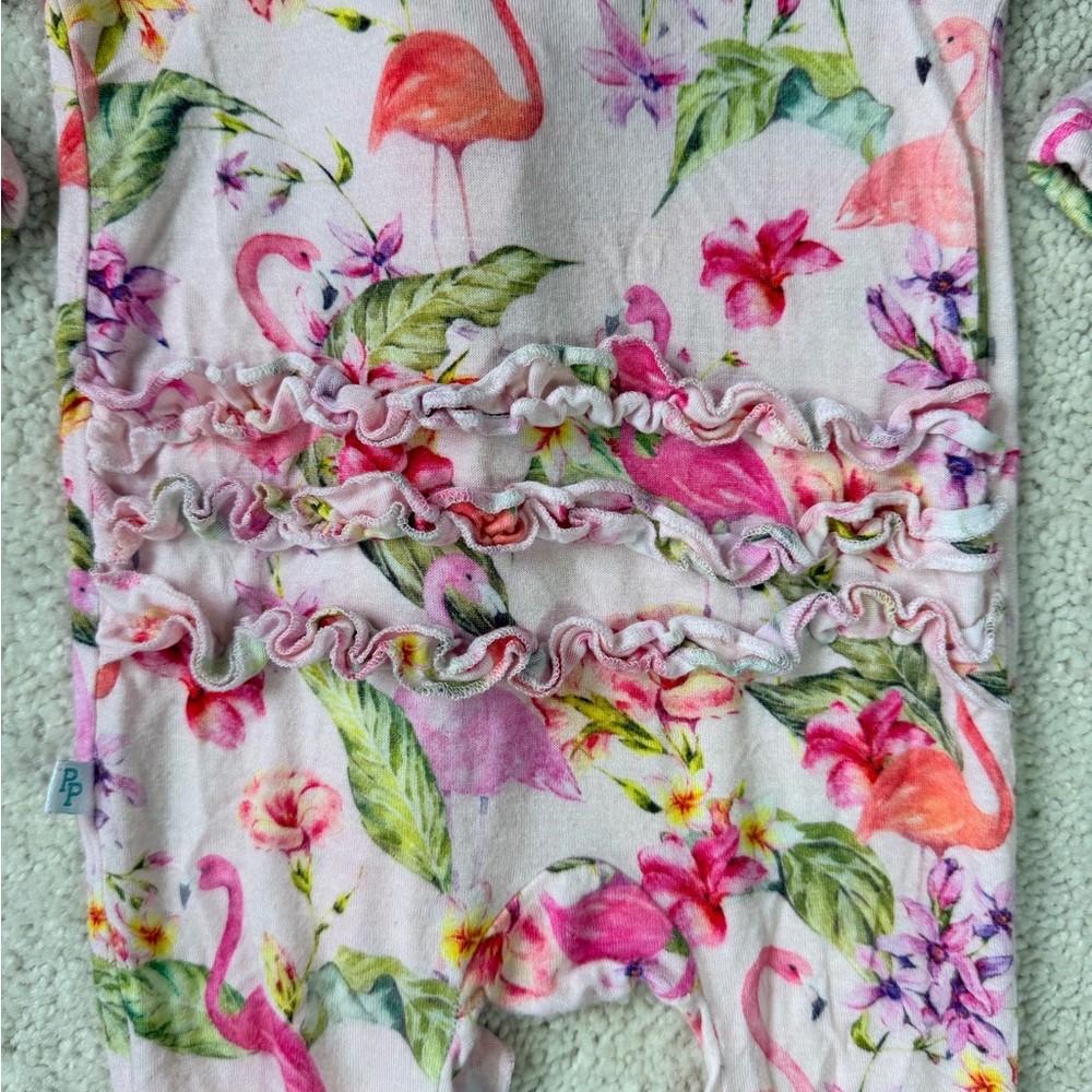 Posh Peanut Pink Flamingo “Leilani” Footie Ruffled Zippered One Piece - Picture 10 of 12